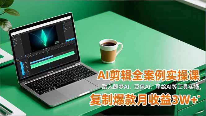 （16770期）AI剪辑全案例实操课，融入即梦AI、豆包AI、星绘AI等工具实操，复制爆款月收益3W+-三月轻创