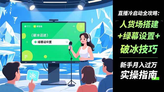 （16605期）直播冷启动全攻略:人货场搭建+绿幕设置+破冰技巧，新手月入过万实操指南-三月轻创