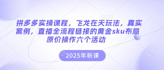 拼多多实操课程，飞龙在天玩法，真实案例，直播全流程链接的黄金sku布局原价操作六个活动-三月轻创