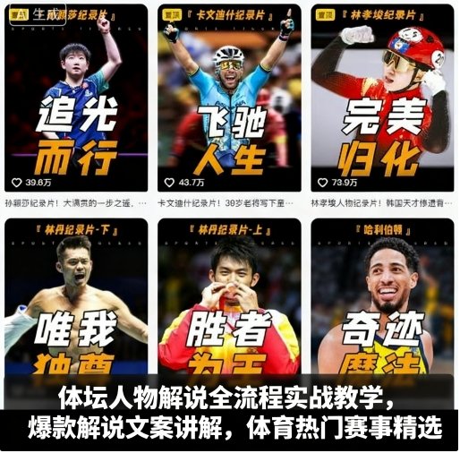 体坛人物解说全流程实战教学，爆款解说文案讲解，体育热门赛事精选-三月轻创