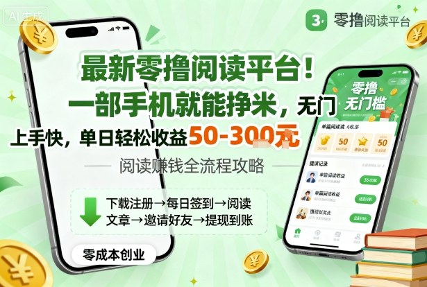 最新零撸阅读平台！一部手机就能挣米，无门槛上手快，单日轻松收益50-3张【揭秘】-三月轻创