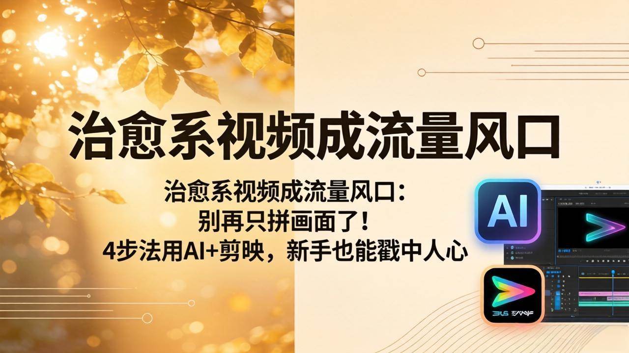（18219期）治愈系视频成流量风口：别再只拼画面了！4步法用AI+剪映，新手也能戳中人心-三月轻创