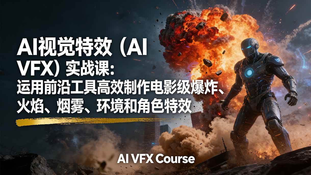 (17212期)AI视觉特效(AI VFX)实战课:运用前沿工具高效制作电影级爆炸、火焰、烟雾、环境和角色特效-三月轻创