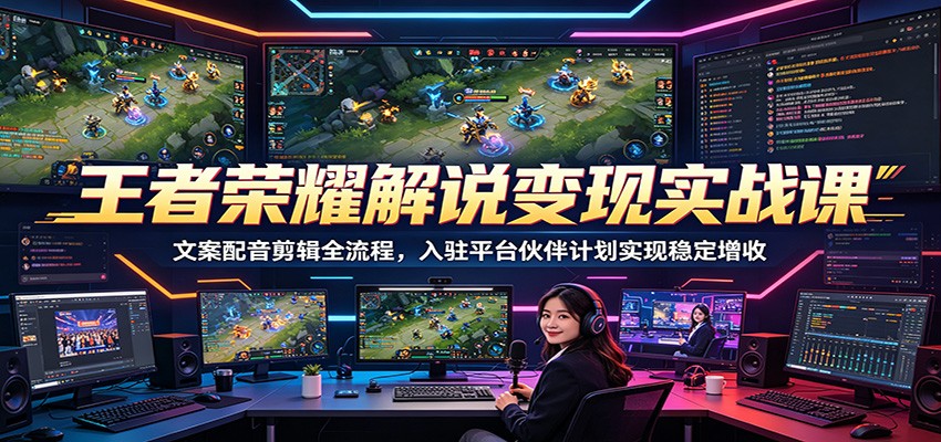 王者荣耀解说变现实战课:文案配音剪辑全流程,入驻平台伙伴计划实现稳定增收-三月轻创