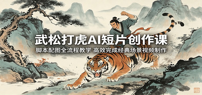 武松打虎AI短片创作课：脚本配图全流程教学，高效完成经典场景视频制作-三月轻创