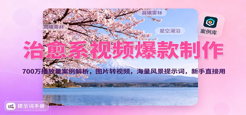 治愈系视频爆款制作，700万播放量案例解析，图片转视频，海量风景提示词，新手直接用-三月轻创