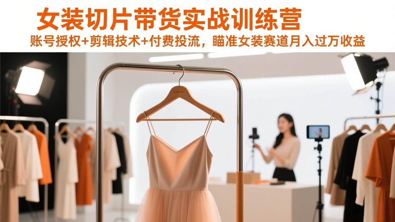 （17357期）女装切片带货实战训练营，账号授权+剪辑技术+付费投流，瞄准女装赛道月入过万收益-三月轻创