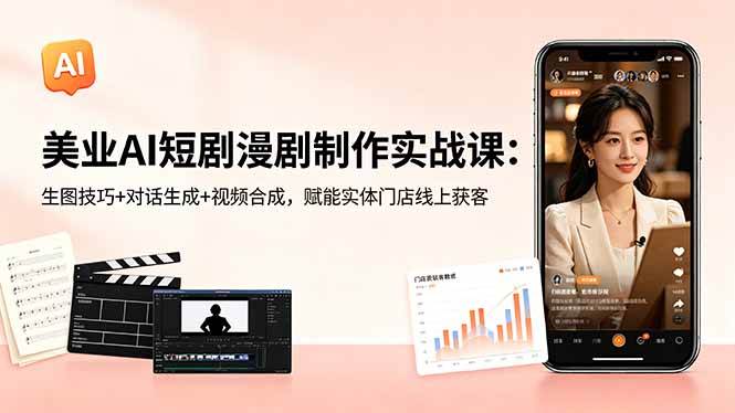 (18536期)美业AI短剧漫剧制作实战课:生图技巧+对话生成+视频合成,赋能实体门店线上获客-三月轻创