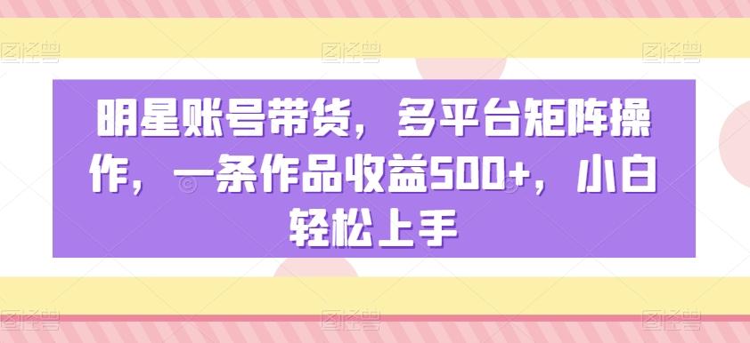 明星账号带货，多平台矩阵操作，一条作品收益500+，小白轻松上手【揭秘】-三月轻创