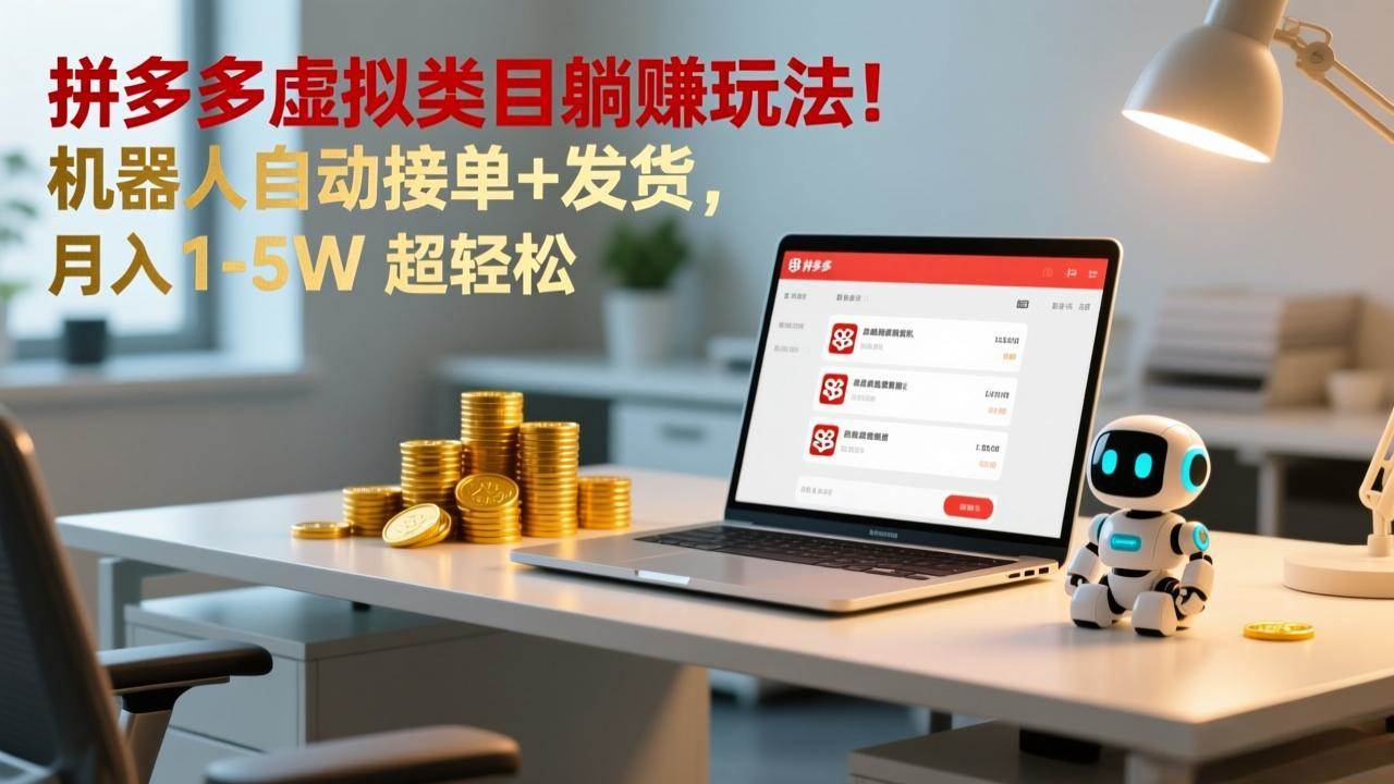 （17174期）多多虚拟类目躺赚玩法！机器人自动接单+发货，月入 1-5W 超轻松-三月轻创