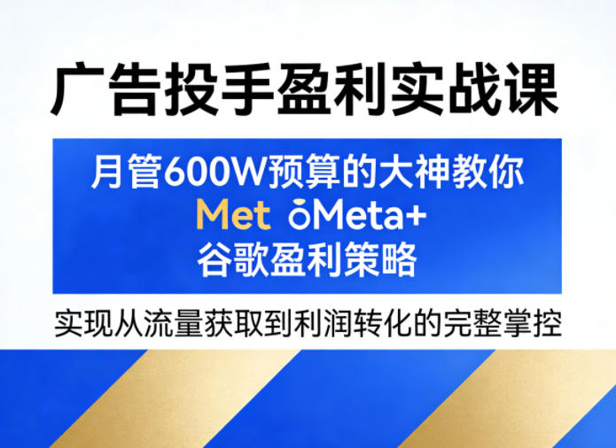 广告投手盈利实战课，月管600W预算的大神教你Meta+谷歌盈利策略，实现从流量获取到利润转化的完整掌控-三月轻创