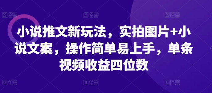 小说推文新玩法，实拍图片+小说文案，操作简单易上手，单条视频收益四位数-三月轻创