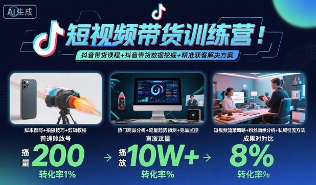 短视频带货训练营，抖音带货课程+抖音带货数据挖掘+精准获客解决方案-三月轻创