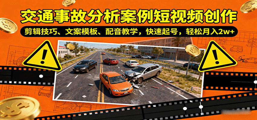 交通事故分析案例短视频创作，剪辑技巧、文案模板、配音教学，快速起号，轻松月入2w+-三月轻创