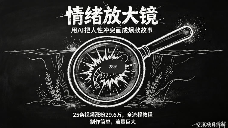 AI制作“情绪放大镜“视频，25条视频涨粉29.6W粉，流量巨大，制作简单，全流程教程-三月轻创