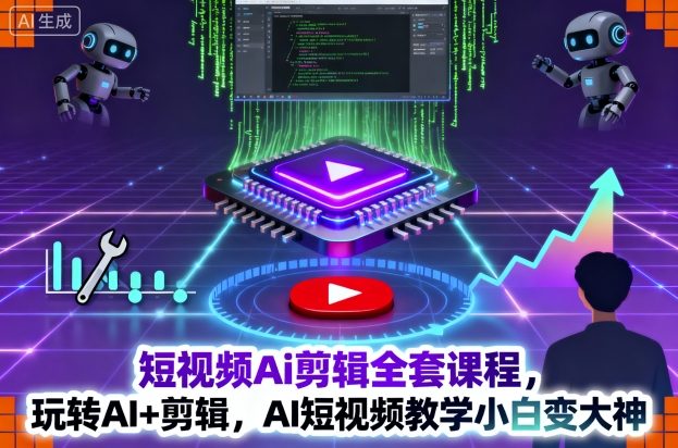 短视频Ai剪辑全套课程，玩转AI+剪辑，AI短视频教学小白变大神-三月轻创