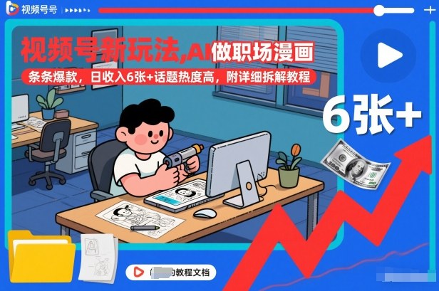 视频号新玩法，AI做职场漫画，条条爆款，日收入6张+话题热度高，附详细拆解教程-三月轻创