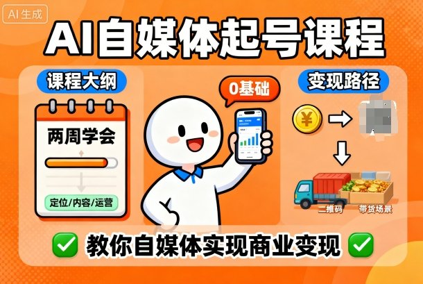 AI自媒体起号课程，0基础小白两周学会，教你自媒体实现商业变现-三月轻创