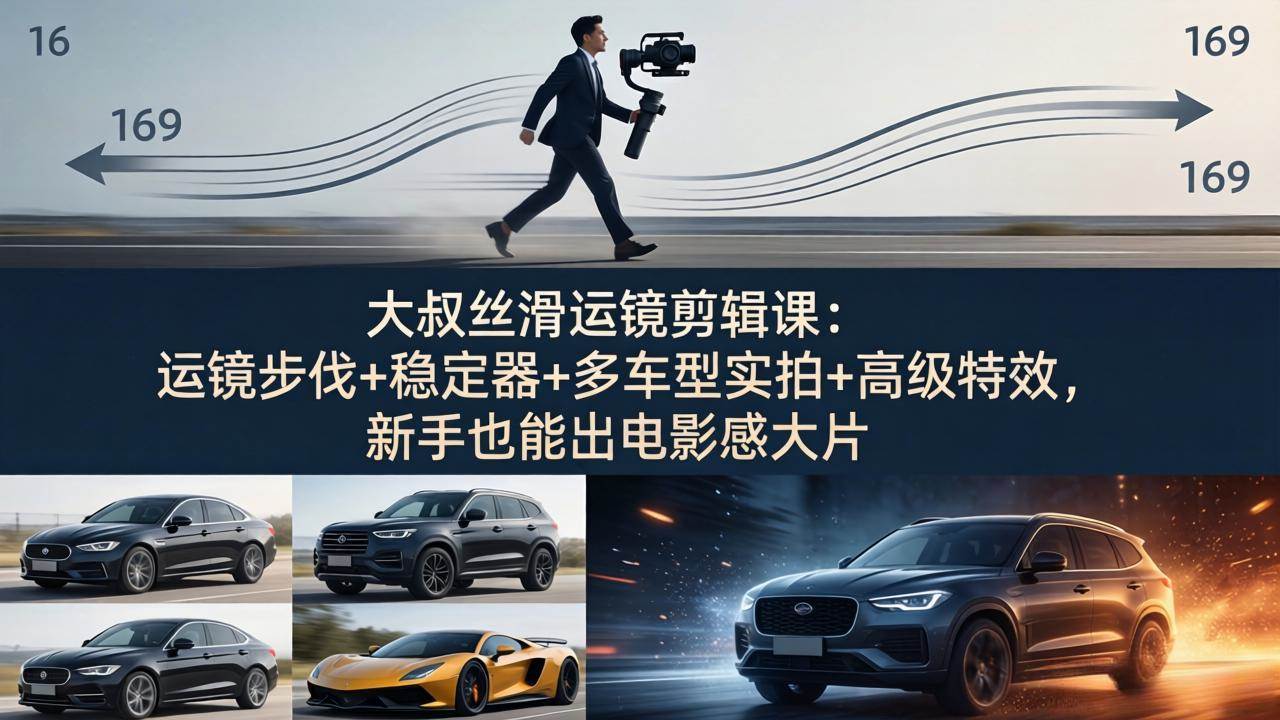 （18004期）大叔丝滑运镜剪辑课：运镜步伐+稳定器+多车型实拍+高级特效，新手也能出电影感大片-三月轻创