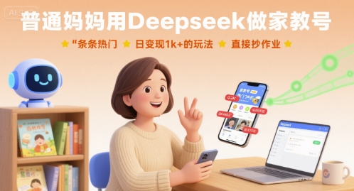 普通妈妈用Deepseek做家教号，条条热门，日变现1k+的玩法，直接抄作业-三月轻创