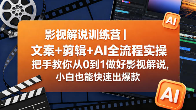 影视解说训练营｜文案+剪辑+AI全流程实操，把手教你从0到1做好影视解说，小白也能快速出爆款-三月轻创