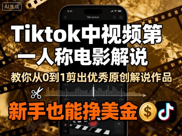 Tiktok中视频第一人称电影解说，教你从0到1剪出一个优秀的原创解说作品，新手也能挣美金-三月轻创