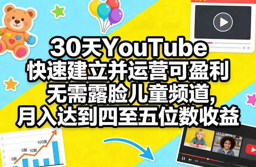 30天YouTube快速建立并运营可盈利无需露脸儿童频道,月入达到四至五位数收益 30天YouTube快速建立并运营可盈利无需露脸儿童频道,月入达到四至五位数收益
