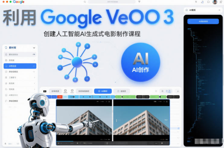 利l用Google Veo 3创建人工智能AI生成式电影制作课程，使用人工智能的力量创建令人惊叹的视频-三月轻创