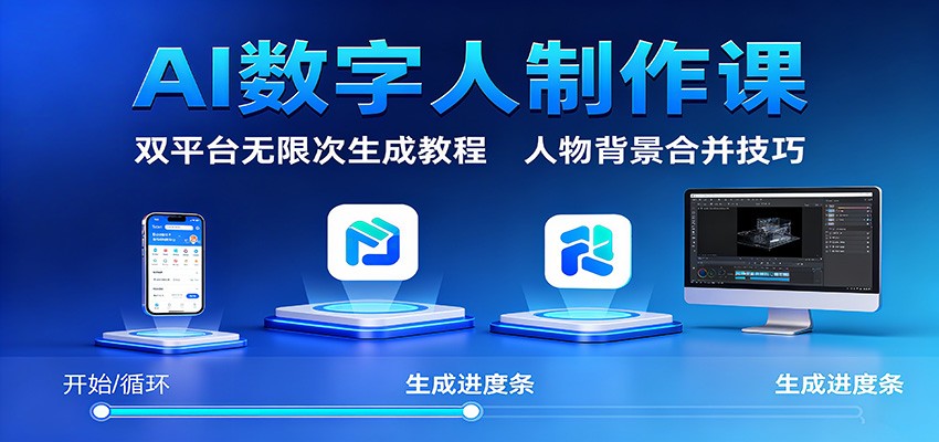 AI数字人制作课：双平台无限次生成教程，人物背景合并技巧-三月轻创