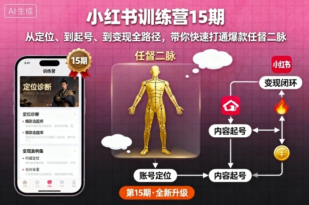 小红书训练营15期，从定位、到起号、到变现全路径，带你快速打通爆款任督二脉-三月轻创