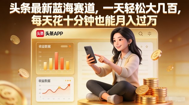 头条最新蓝海赛道,一天轻松大几张,每天花十分钟也能月入过1W【揭秘】-三月轻创
