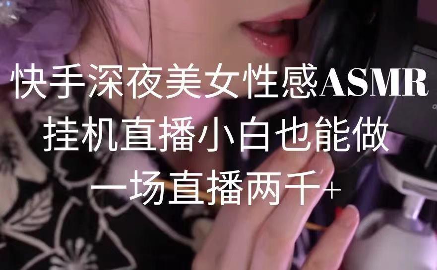 快手深夜美女性感ASMR挂机直播，小白也能做，一场直播两千+-三月轻创