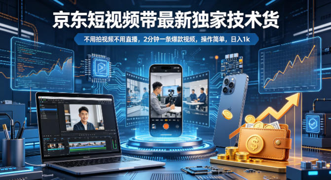 京东短视频带货最新独家技术，不用拍视频不用直播，2分钟一条爆款视频，操作简单，日入1k+【揭秘】-三月轻创
