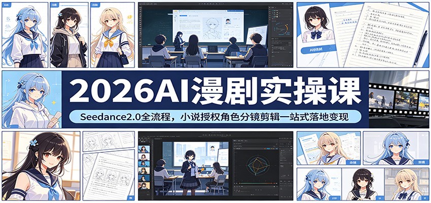 2026AI漫剧实操课：Seedance2.0全流程，小说授权角色分镜剪辑一站式落地变现-三月轻创