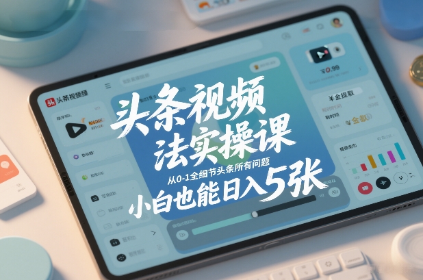 头条视频玩法实操课，从0-1全细节头条所有问题，小白也能日入5张-三月轻创