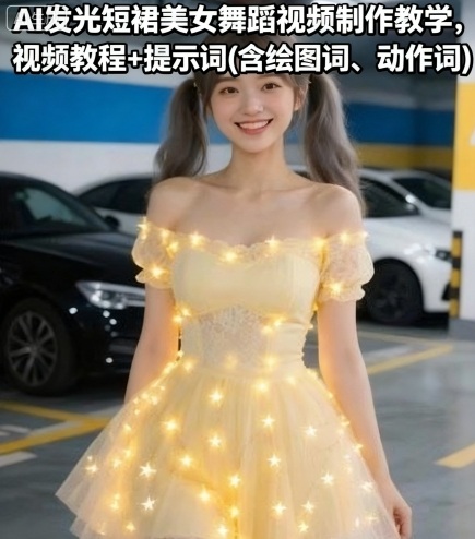 AI发光短裙美女舞蹈视频制作教学，视频教程+提示词(含绘图词、动作词)-三月轻创