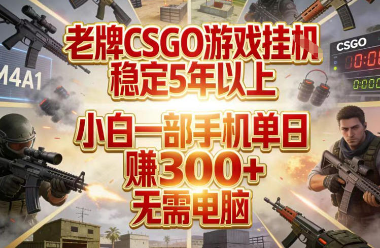 老牌CSGO游戏挂G，稳定5年以上，小白一部手机单日賺3张+，无需电脑【揭秘】-三月轻创