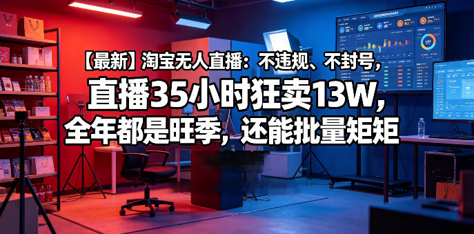 【最新】淘宝无人直播：不违规、不封号，直播35小时狂卖13W，全年都是旺季，还能批量矩阵操作【揭秘】-三月轻创