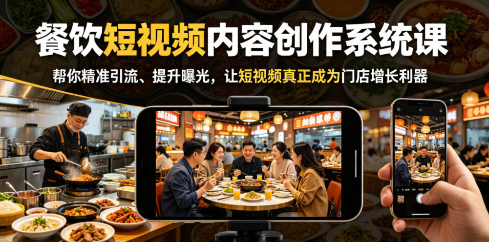 餐饮短视频内容创作系统课,帮你精准引流、提升曝光,让短视频真正成为门店增长利器-三月轻创