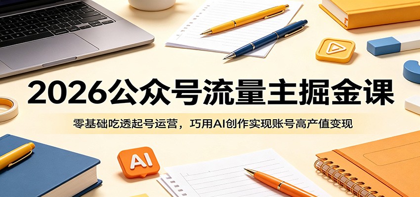 2026公众号流量主掘金课:零基础吃透起号运营,巧用AI创作实现账号高产值变现-三月轻创