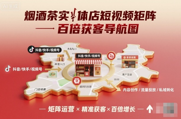 烟酒茶实体店短视频矩阵百倍获客导航图-三月轻创