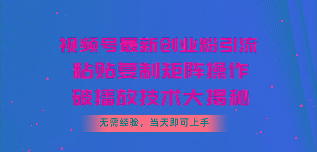 视频号最新创业粉引流，粘贴复制矩阵操作，破播放技术大揭秘，无需经验...-三月轻创