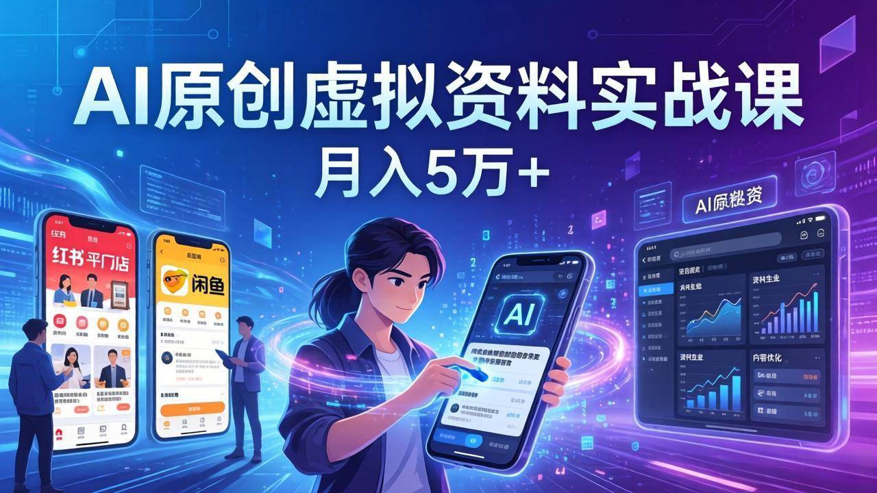 （17657期）AI原创虚拟资料实战课：2026新机会，小红书闲鱼开店，普通人用AI轻松变现，月入5万+-三月轻创