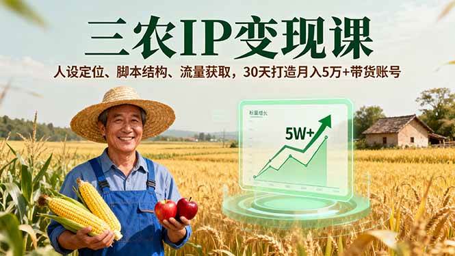 （16044期）三农IP变现课，人设定位、脚本结构、流量获取，30天打造月入5万+带货账号-三月轻创