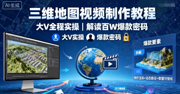 三维地图视频制作教程，大V全程实操，解读百W爆款密码-三月轻创