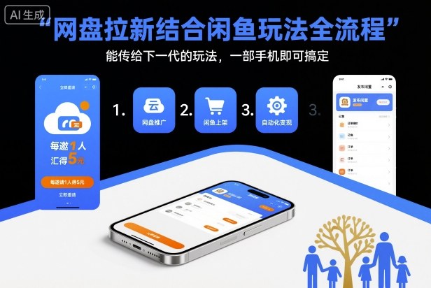 网盘拉新结合闲鱼玩法全流程，能传给下一代的玩法，一部手机即可搞定（附入口渠道以及实操教程）-三月轻创