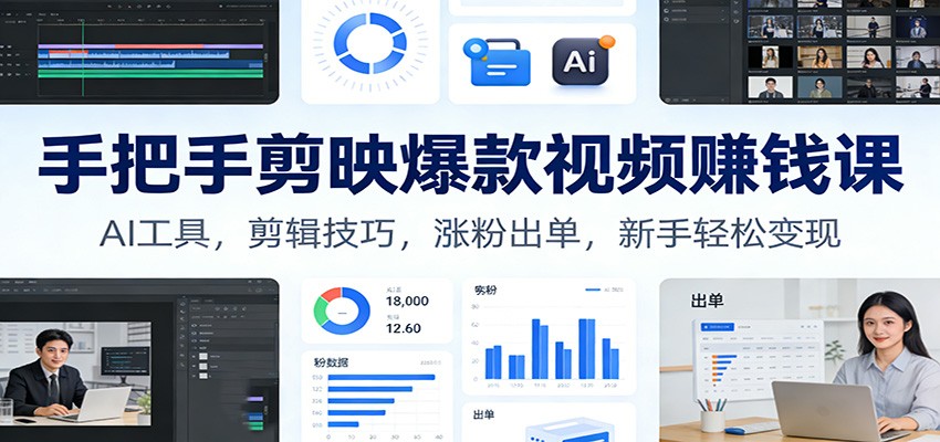 手把手剪映爆款视频赚钱课：AI工具，剪辑技巧，涨粉出单，新手轻松变现-三月轻创