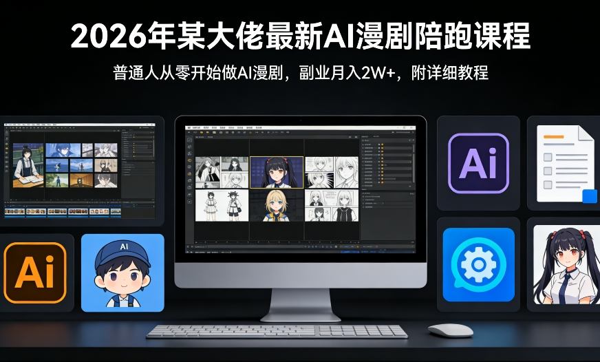 26年某大佬最新Ai漫剧陪跑课程，普通人从零开始做AI漫剧，副业月入2W+-三月轻创