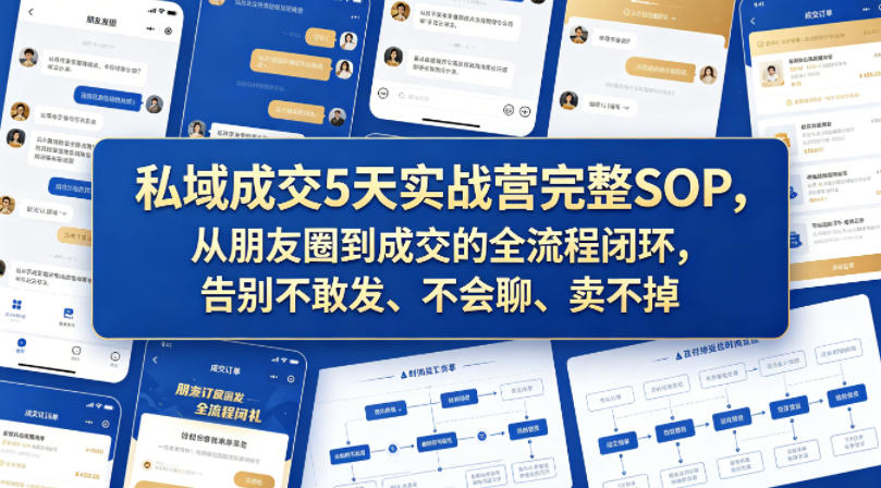 私域成交5天实战营完整SOP，从朋友圈到成交的全流程闭环，告别不敢发、不会聊、卖不掉-三月轻创