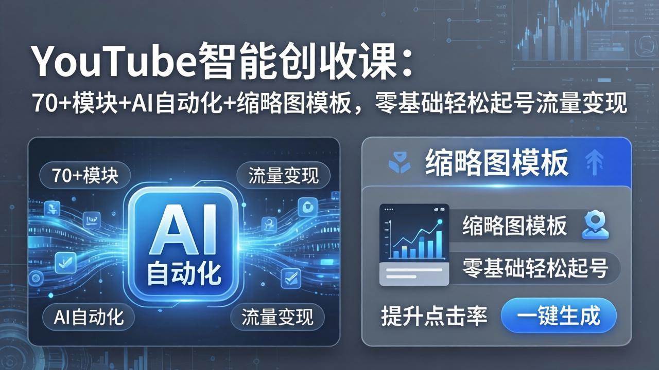 (17926期)YouTube智能创收课:70+模块+AI自动化+缩略图模板,零基础轻松起号流量变现-三月轻创